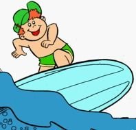 drawn boy on a surfboard on a wave