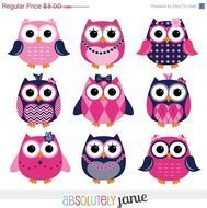 Girly Navy Pink Owls Digital Clipart Preppy Clip Art Commercial
