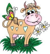 cartoon cow eating flowers