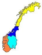 multicolored map of Norway on a white background