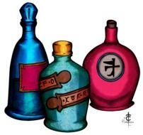 colorful bottles with mixtures