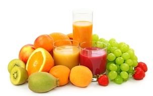 variety of fruits and freshly squeezed juices