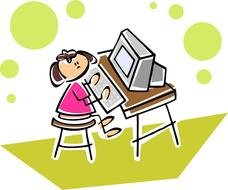 cartoon girl at computer