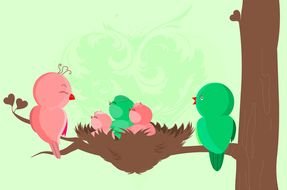 cartoon bird family