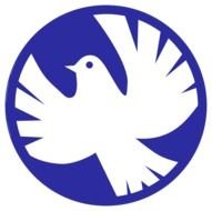 Peace symbol, white Dove at blue circle