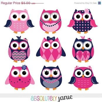 Girly Navy Pink Owls Digital Clipart Preppy Clip Art Commercial