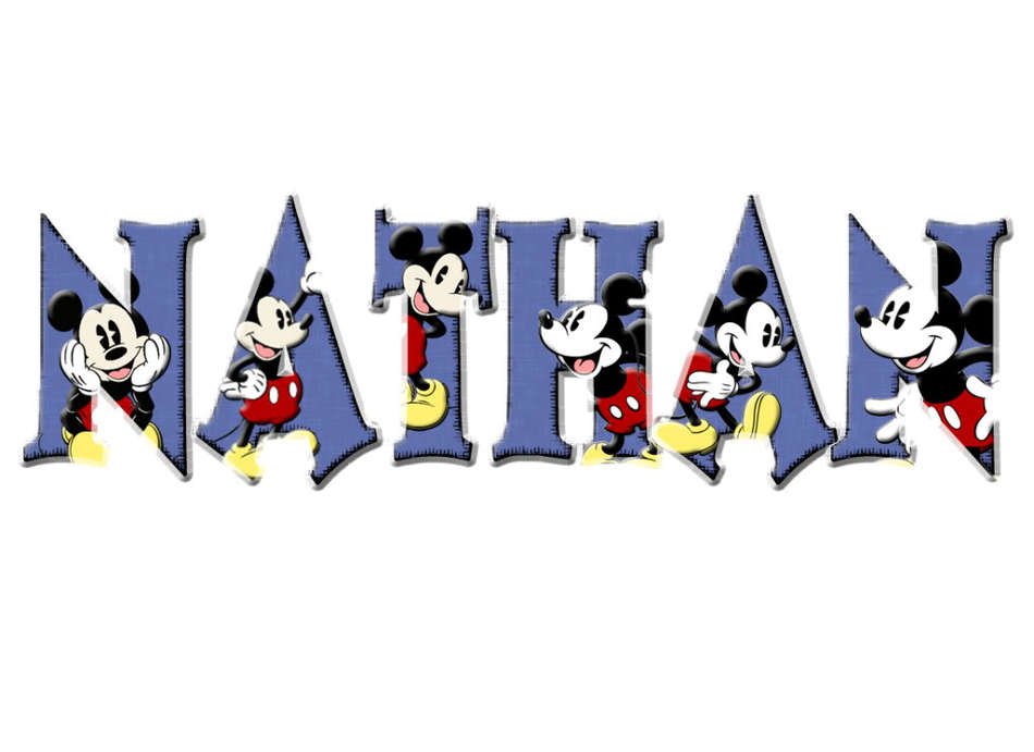 nathan, lettering with mickey mouse drawing inside