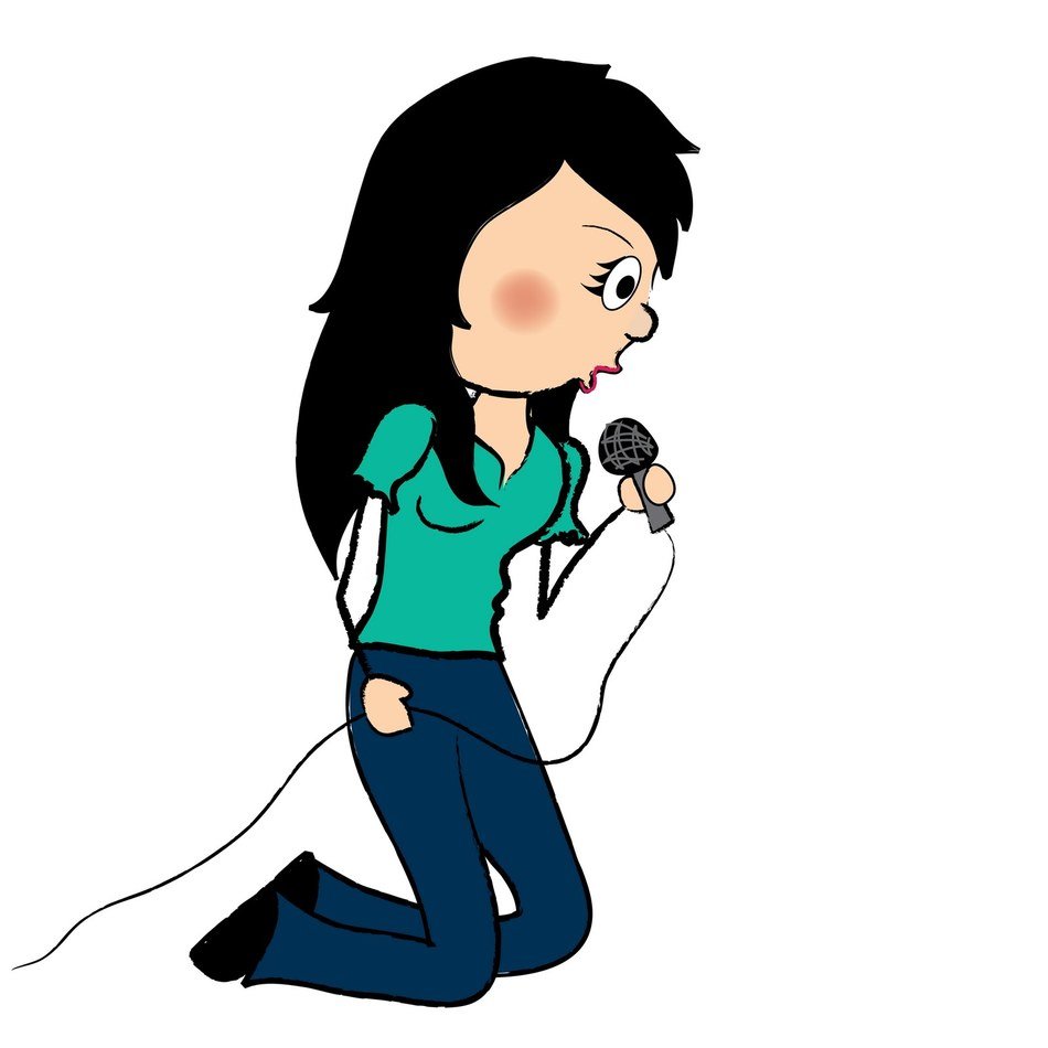 singer on her knees in graphic representation