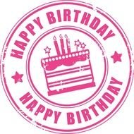 Happy Birthday, pink stamp with cake