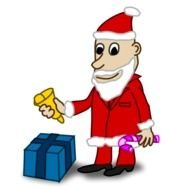 computer image of Santa Claus and blue gift