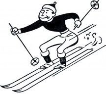 man Skiing, black and white vintage drawing