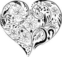black and white heart with patterns