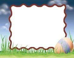 easter Border with painted egg on grass at blank frame