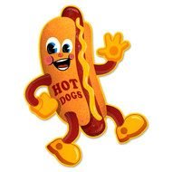 walking cartoon hot dog