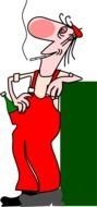 man in red drawing