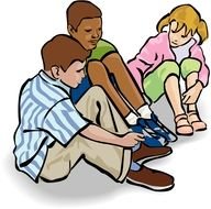 three School Children Sitting In A Circle, drawing