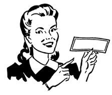 drawing of a retro woman with a card in her hands