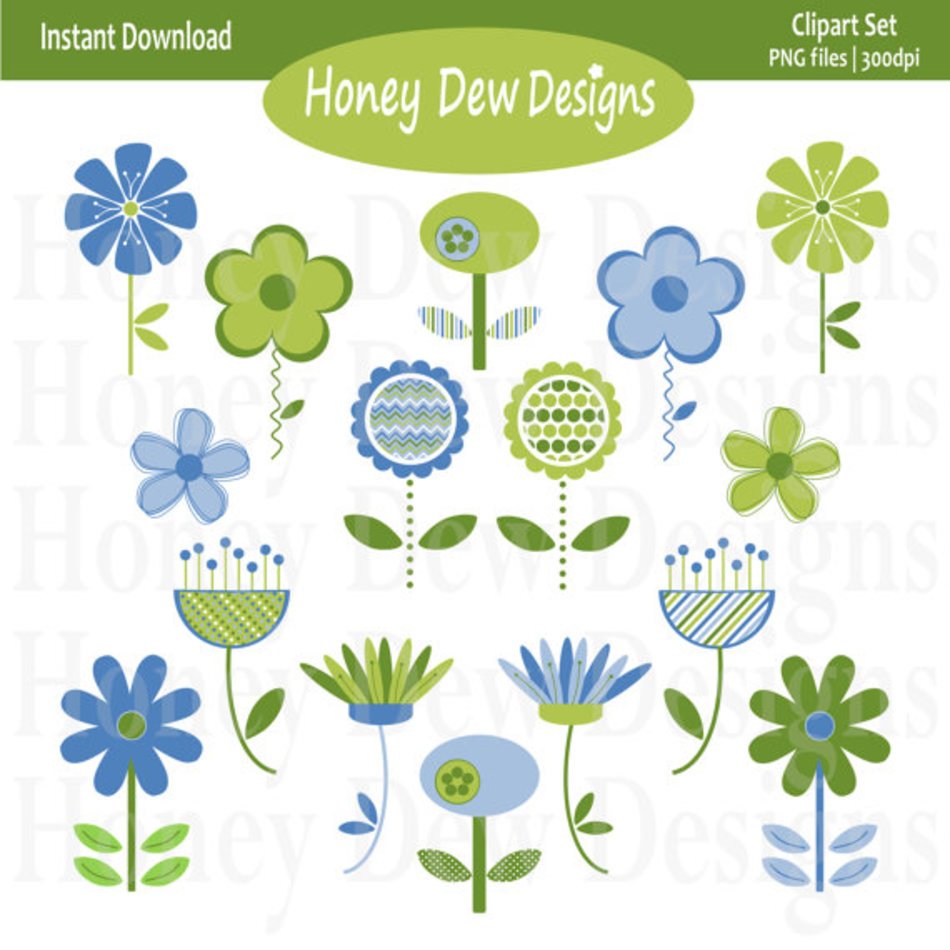 Pink And Green Flowers Clip Art N8