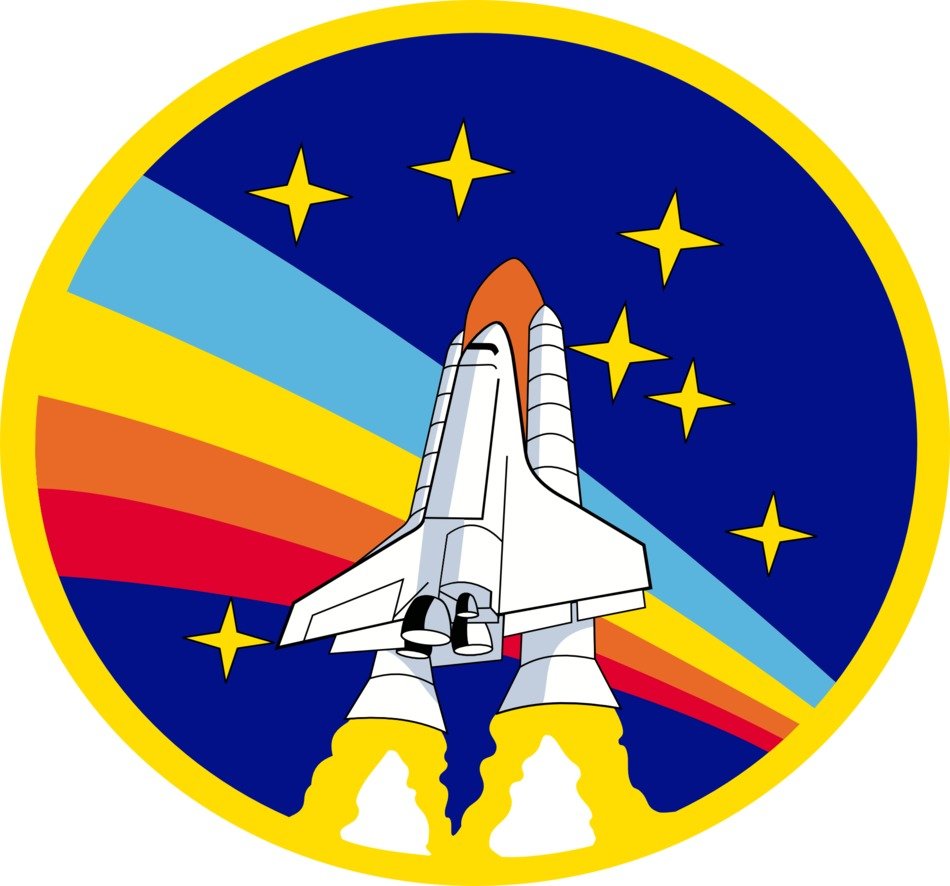 drawn spaceship on a rainbow background