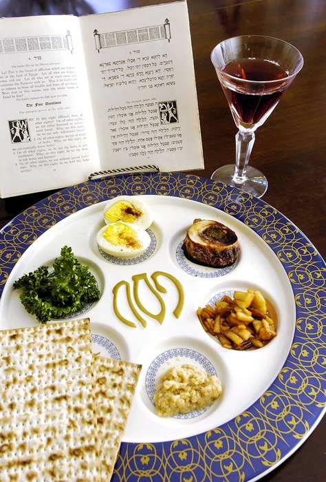 easter meal with a glass of red wine