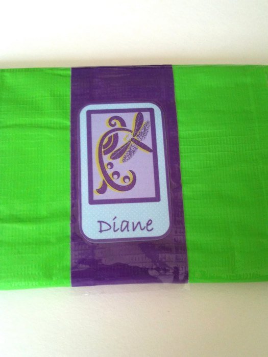diane, green and purple tape with drawing