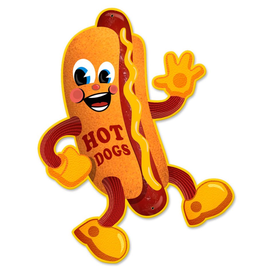 walking cartoon hot dog