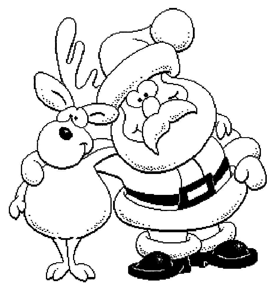 Black And White Drawing Of A Deer And Santa Claus Free Image