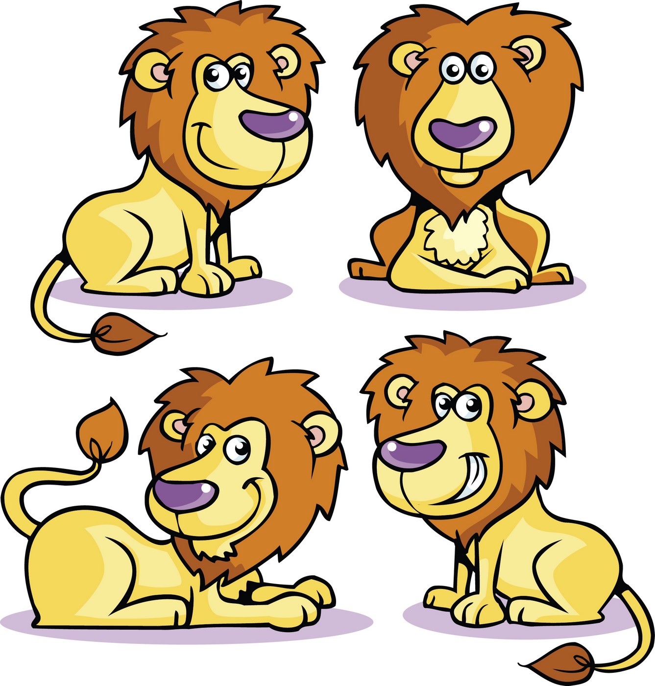 Drawn Four Cartoon Lion Cubs Free Image Download