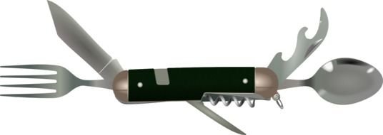 camper's knife with fork and spoon