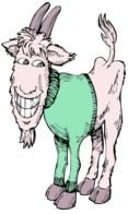cartoon goat in a green sweater