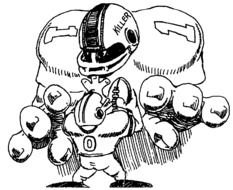 Black and white cartoon drawing of the football player clipart