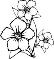 Black and white drawing with the flowers and leaves clipart