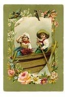rowing boat on a vintage postcard