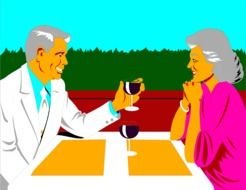 drawn elderly couple at a romantic dinner