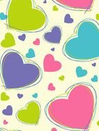 Colorful Hearts at yellow background