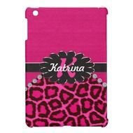 Black Leather Monogram On Pink Cheetah IPad Mini Case