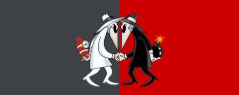 drawn two evil cartoon heroes with bombs
