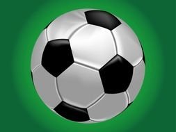 computer generated image of a black and white soccer ball on a green background