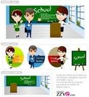 Cartoon School Teachers Helping Students