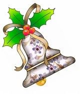 Colorful patterned Christmas Bell with the berries and green leaves clipart