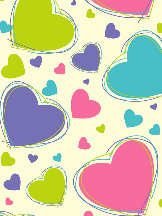 Colorful Hearts at yellow background