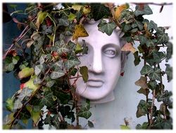 Stone head on the wall
