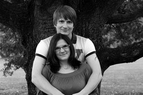 couple in love at tree, black and white