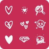 signs in the form of hearts on a pink background