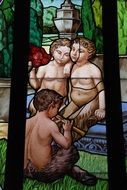 mythical motifs on a stained glass