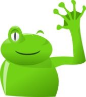 green toad with raised paw