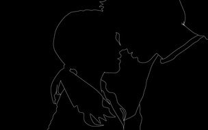 white silhouette of lovers on a black background