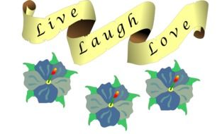 love, live, laugh, saying on banner above flowers