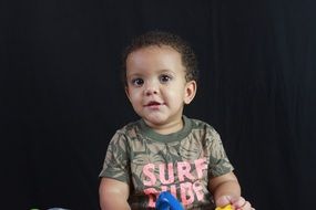 happy child on the black background