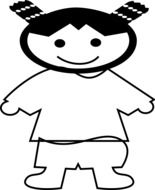 cartoon happy child girl, black and white